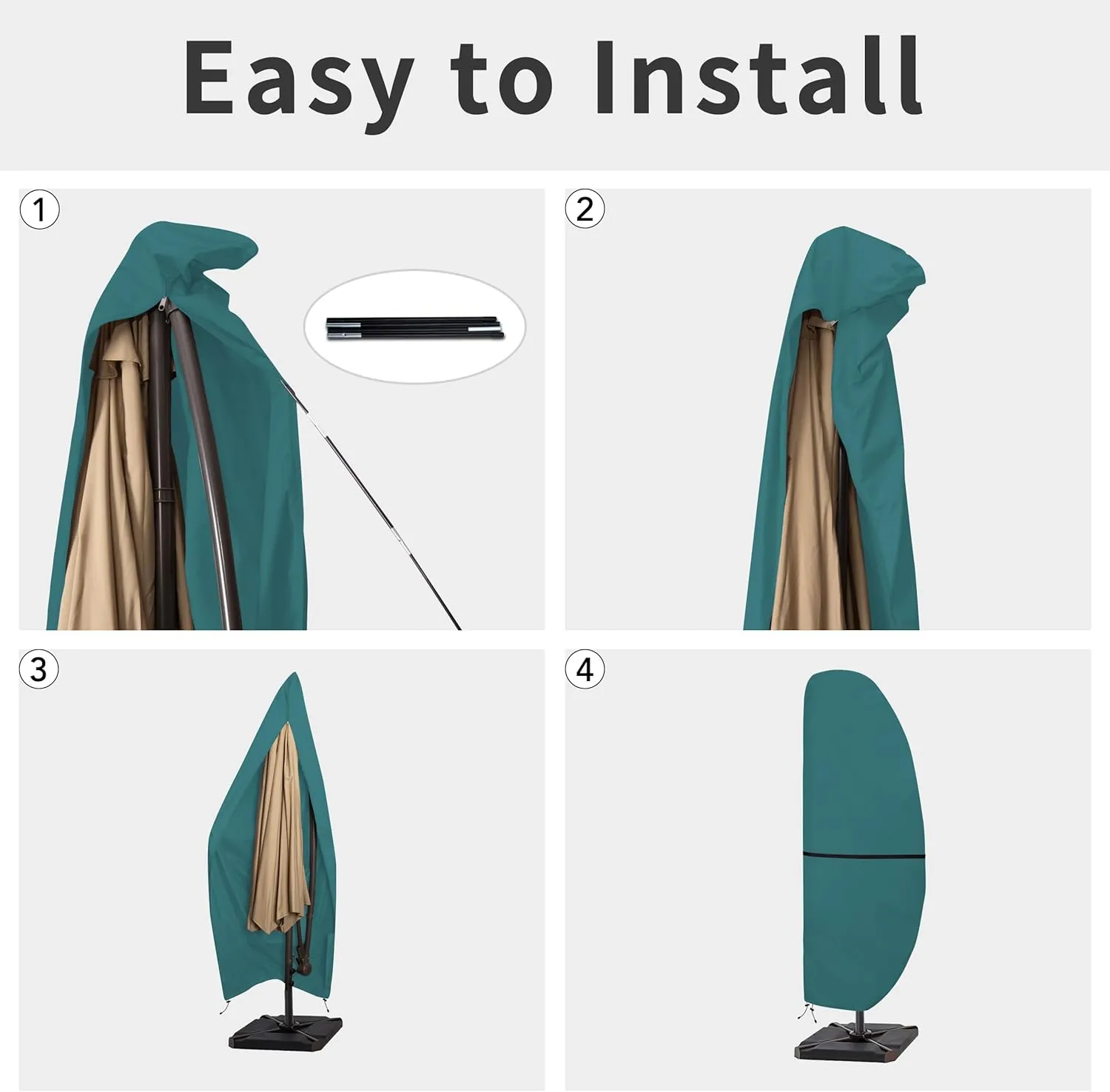 Easy-Going Patio Umbrella Cover Outdoor Offset Umbrella Cover with Zipper and Storage Bag Waterproof Cantilever Parasol Cover for 7.5ft to 11.5ft Banana Frame Umbrella, Teal