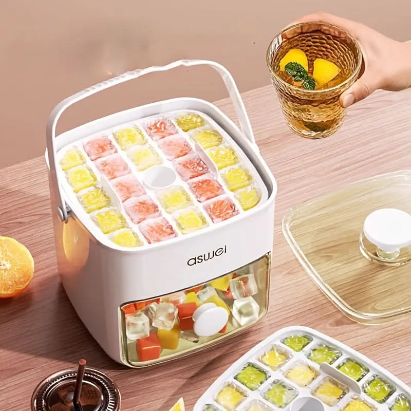Easy-Press Ice Cube Mold Set - Large Capacity with Storage