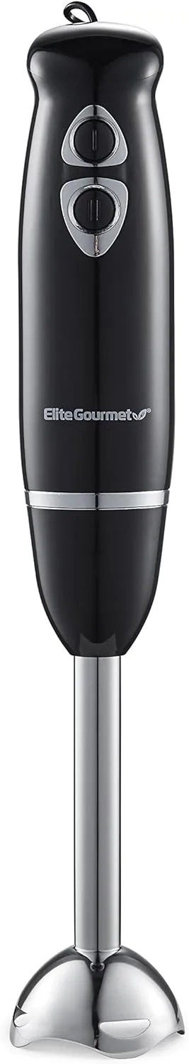 Elite Gourmet EHB1015 Immersion Hand Blender 500 Watts 2 Speed Mixing with Stainless Steel Blades, Detachable Wand Stick Mixer, Smoothies, Baby Food, Soup, Black