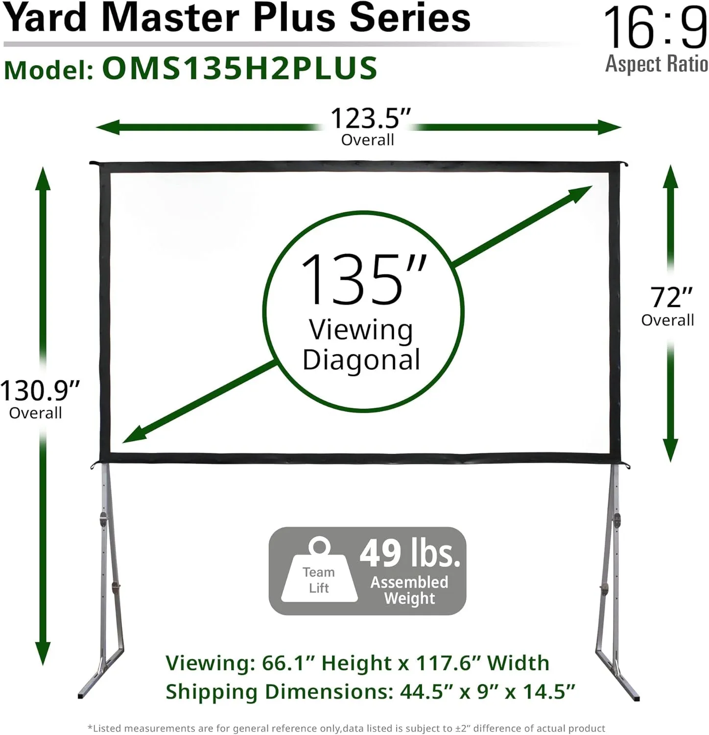 Elite Screens Yard Master Plus, 145-INCH 16:9 Height Setting Adjustable Portable Projector Screen, 4K HD Outdoor Indoor Movie Theater Front Projection, US Based Company 2-YEAR WARRANTY, OMS145H2PLUS