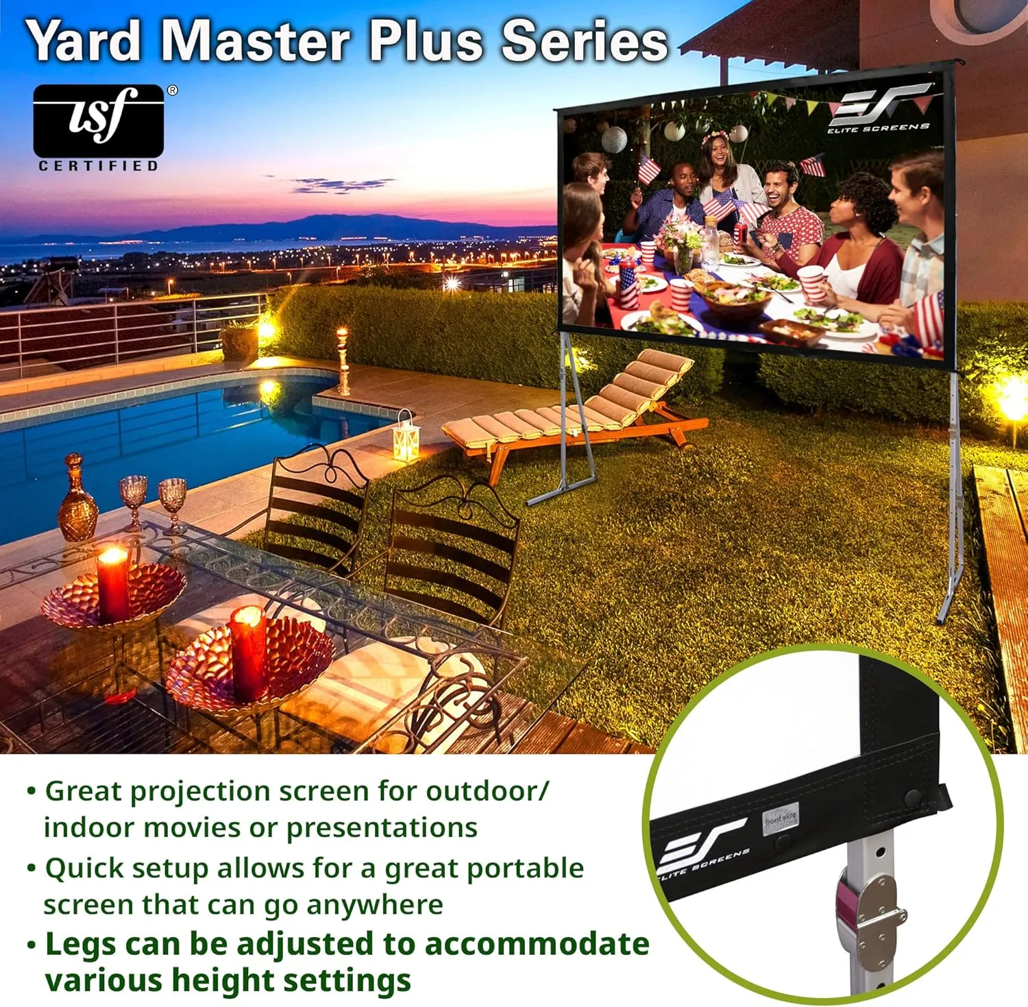 Elite Screens Yard Master Plus, 200-INCH 16:9 Height Setting Adjustable Portable Projector Screen, 4K HD Outdoor Indoor Movie Theater Front Projection, US Based Company 2-YEAR WARRANTY, OMS200H2PLUS
