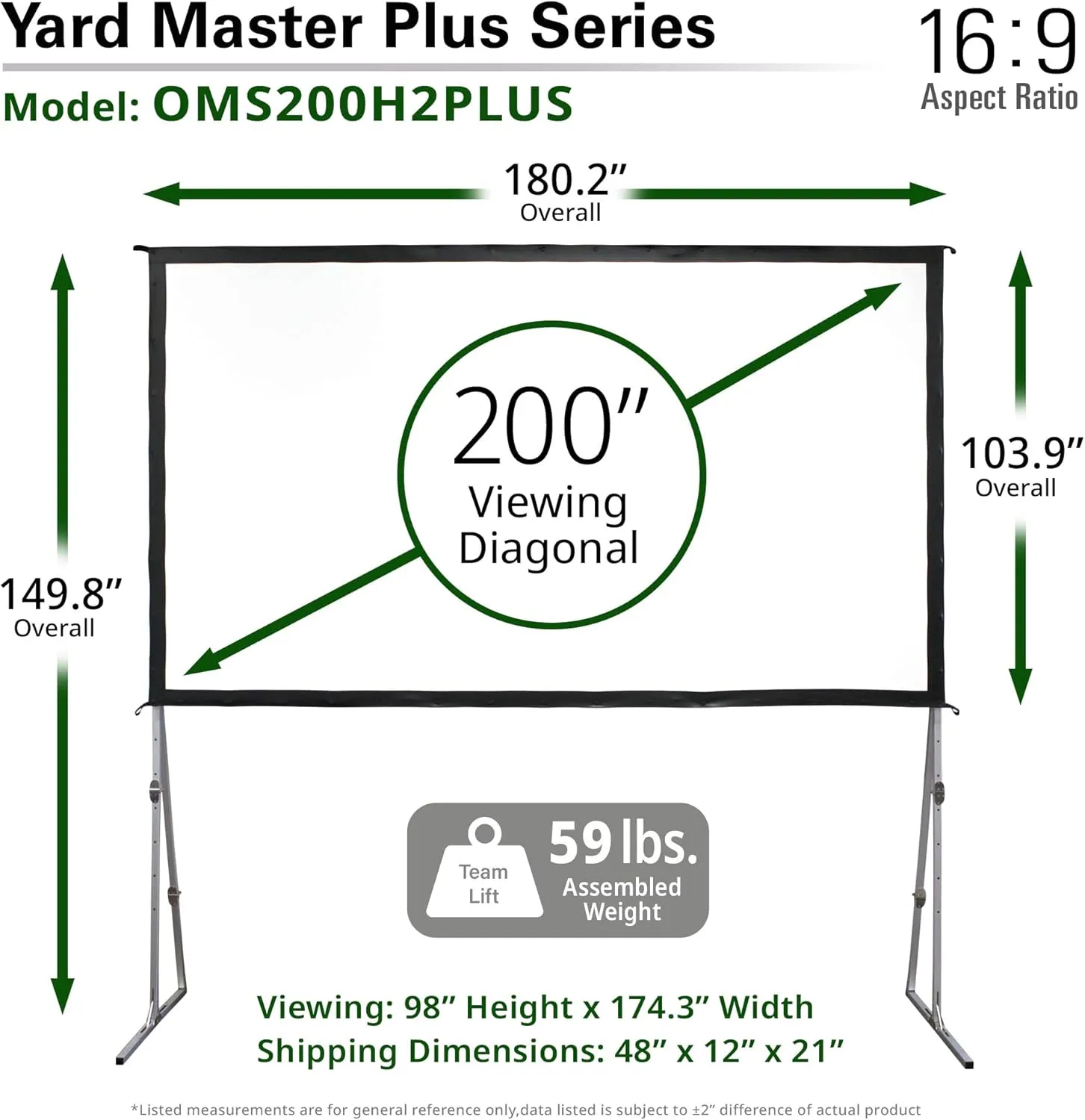 Elite Screens Yard Master Plus, 200-INCH 16:9 Height Setting Adjustable Portable Projector Screen, 4K HD Outdoor Indoor Movie Theater Front Projection, US Based Company 2-YEAR WARRANTY, OMS200H2PLUS