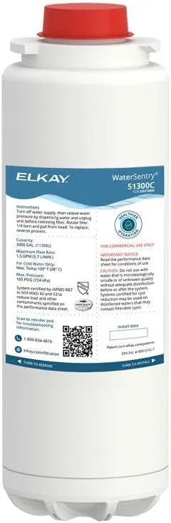 Elkay 51300C WaterSentry Lead   Microplastics NSF/ANSI Certified Filter (Bottle Fillers)