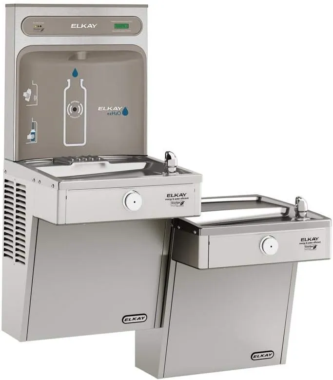 Elkay EZH2O Bottle Filling Station, & Bi-Level High Efficiency Vandal-Resistant Cooler, Filtered 8 GPH Stainless
