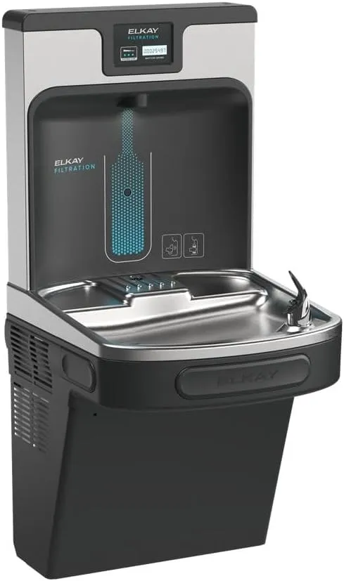ELKAY LZS8WSMP Enhanced Filtered Bottle Filling Station & Single ADA Cooler Refrigerated Midnight Black High Capacity Lead Reduction Drop Down Wrapper