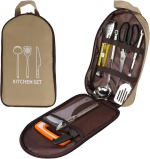 [Ellniges]【Camping Cookware Set Stainless Steel】 9-Piece Portable Outdoor Cooking Utensils with Compact - Lightweight & for Hiking, Backpacking, Campfire Meals (5-6 People)