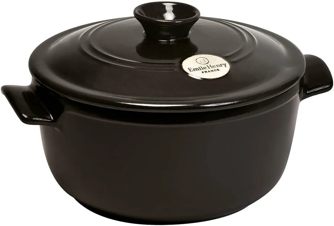 Emile Henry France Flame Round Stewpot Dutch Oven, 4.2 quart, Charcoal