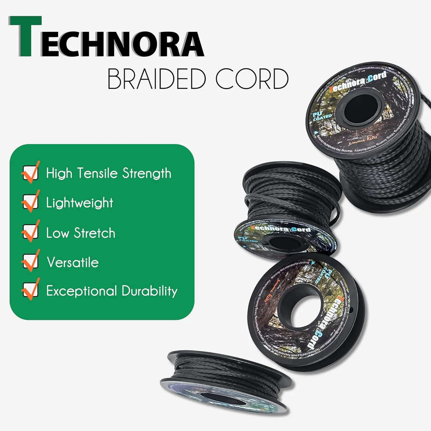 emma kites Black 3.6mm Technora Braided Cord PU Coating Abrasion Flame Resistant, Snare Line Tough Tactical Survival Cord Model Rocket Paracord Assist Cord 2200Lb 30Ft