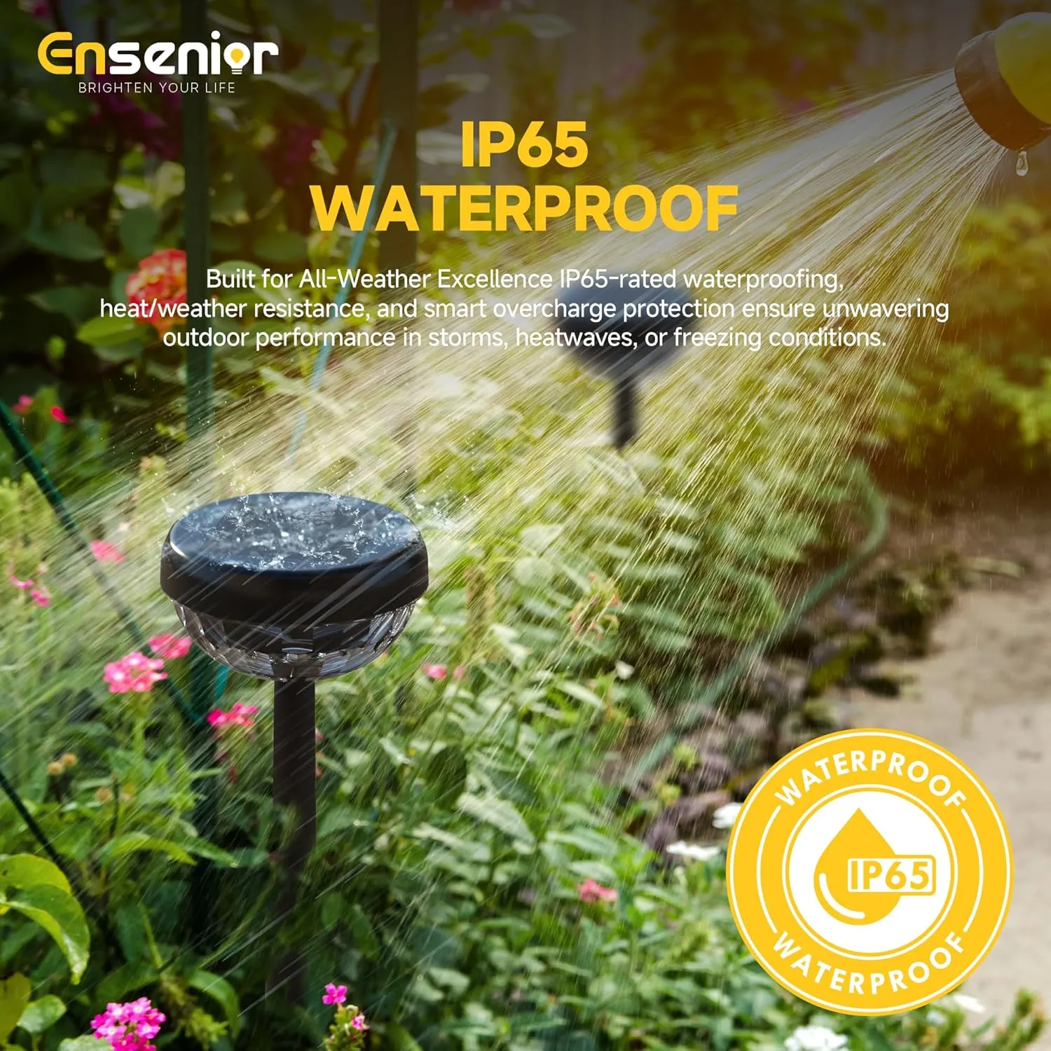 Ensenior 10-Pack Solar Lights Outdoor, Auto ON/Off 3000K LED Solar Garden Lights for Pathway, Yard, Patio, Walkway, Flower Bed, Waterproof, Energy-Efficient Landscape Lighting, Adjustable Height