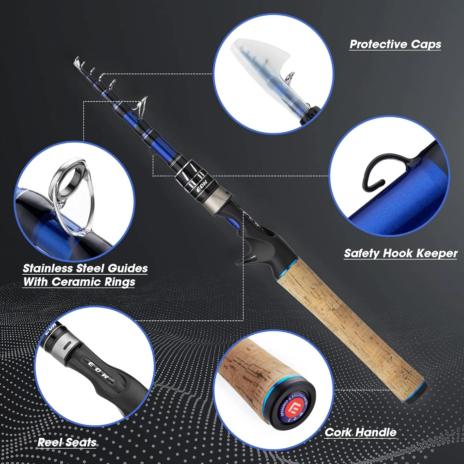 EOW XPEDITE PRO Portable Telescopic Casting and Spinning Fishing Rods, 24T Carbon Blanks & Solid Carbon Tip, Cork Handle, Travel Rod, Short Collapsible Rods