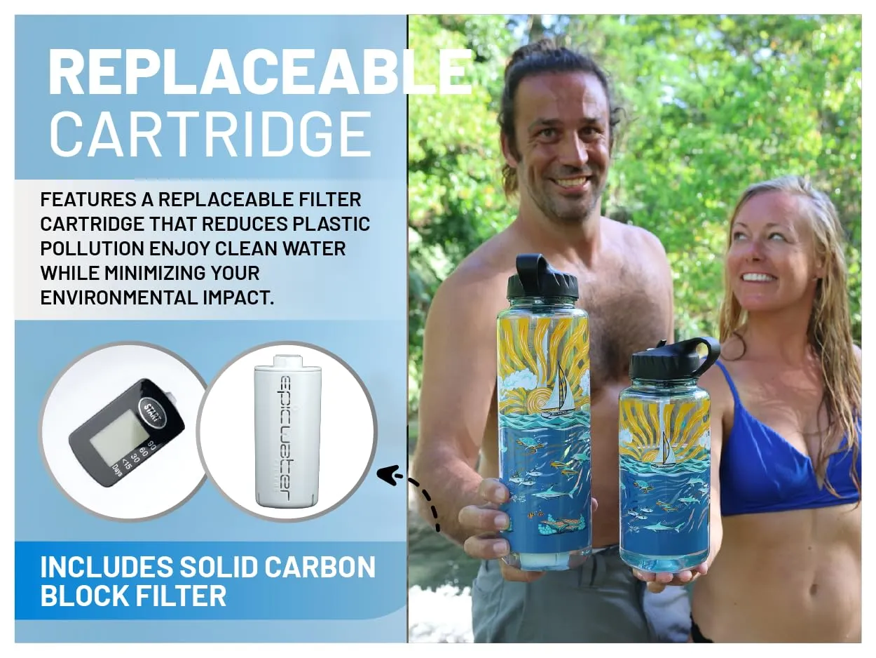 Epic Water Filters Nalgene OG Water Bottle with Filter, USA Made, BPA Free, Removes 99.99% Tap Water Contaminants, Forever Chemicals, Sailing One Life Art, 48 oz