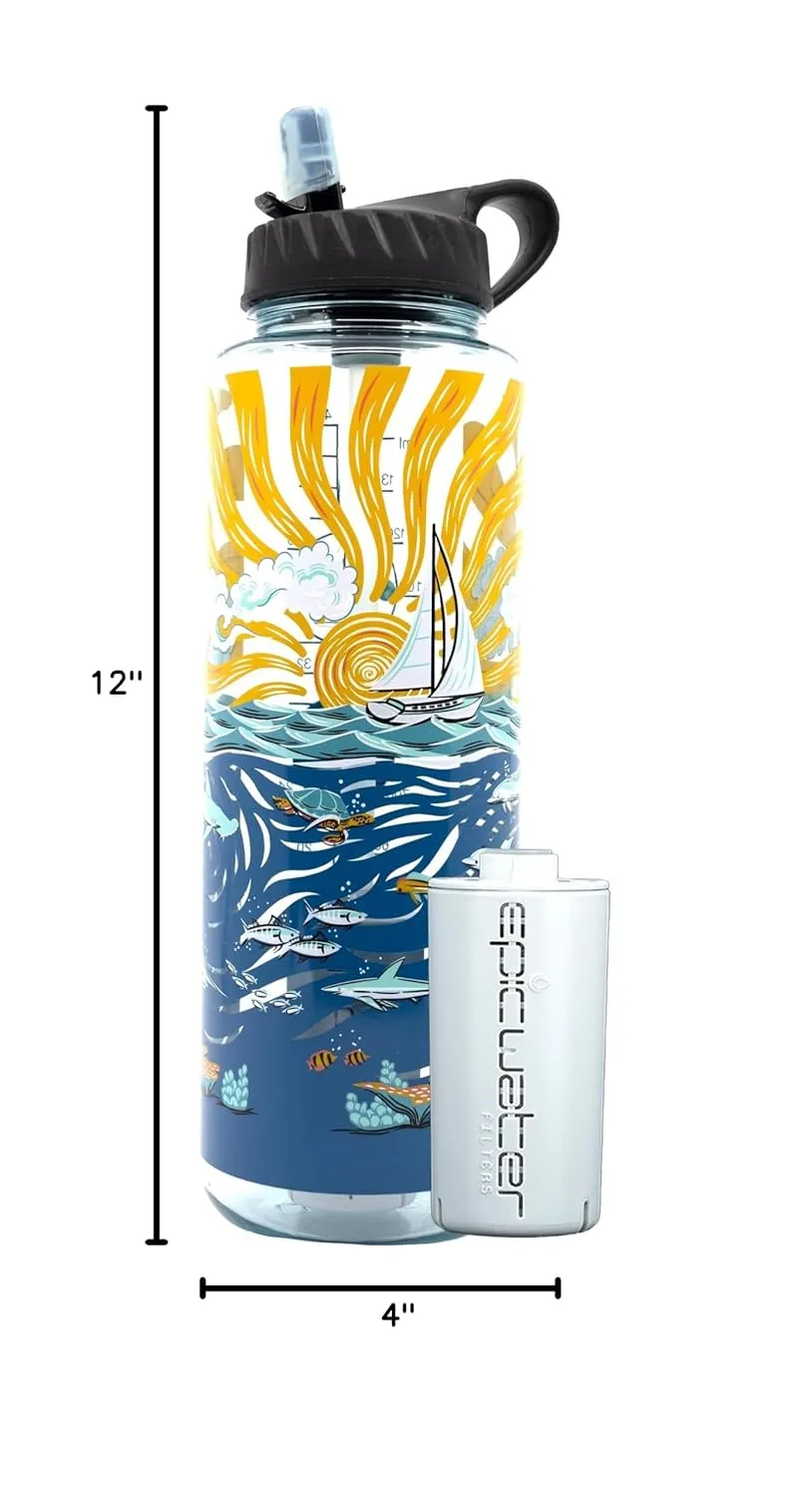 Epic Water Filters Nalgene OG Water Bottle with Filter, USA Made, BPA Free, Removes 99.99% Tap Water Contaminants, Forever Chemicals, Sailing One Life Art, 48 oz