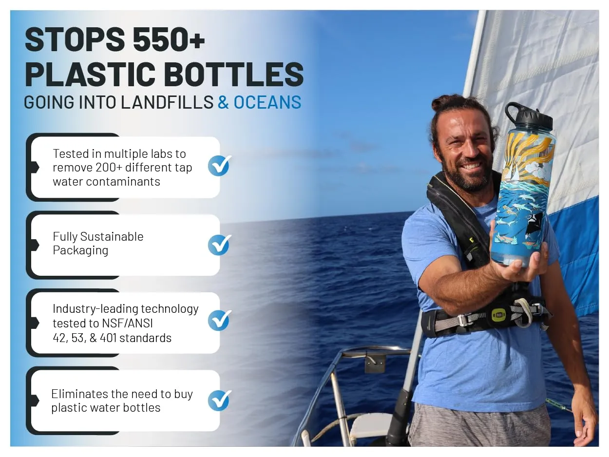 Epic Water Filters Nalgene OG Water Bottle with Filter, USA Made, BPA Free, Removes 99.99% Tap Water Contaminants, Forever Chemicals, Sailing One Life Art, 48 oz
