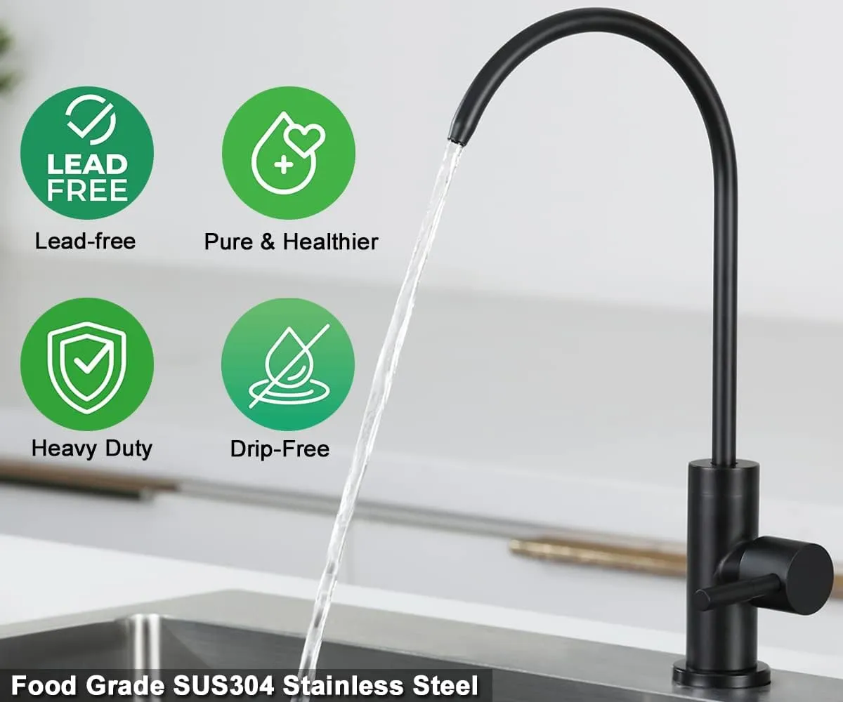 ESOW Kitchen Water Filter Faucet, 100% Lead-Free Drinking Water Faucet Fits Most Reverse Osmosis Units or Water Filtration System in Non-Air Gap, Stainless Steel 304 Body Matte Black Finish