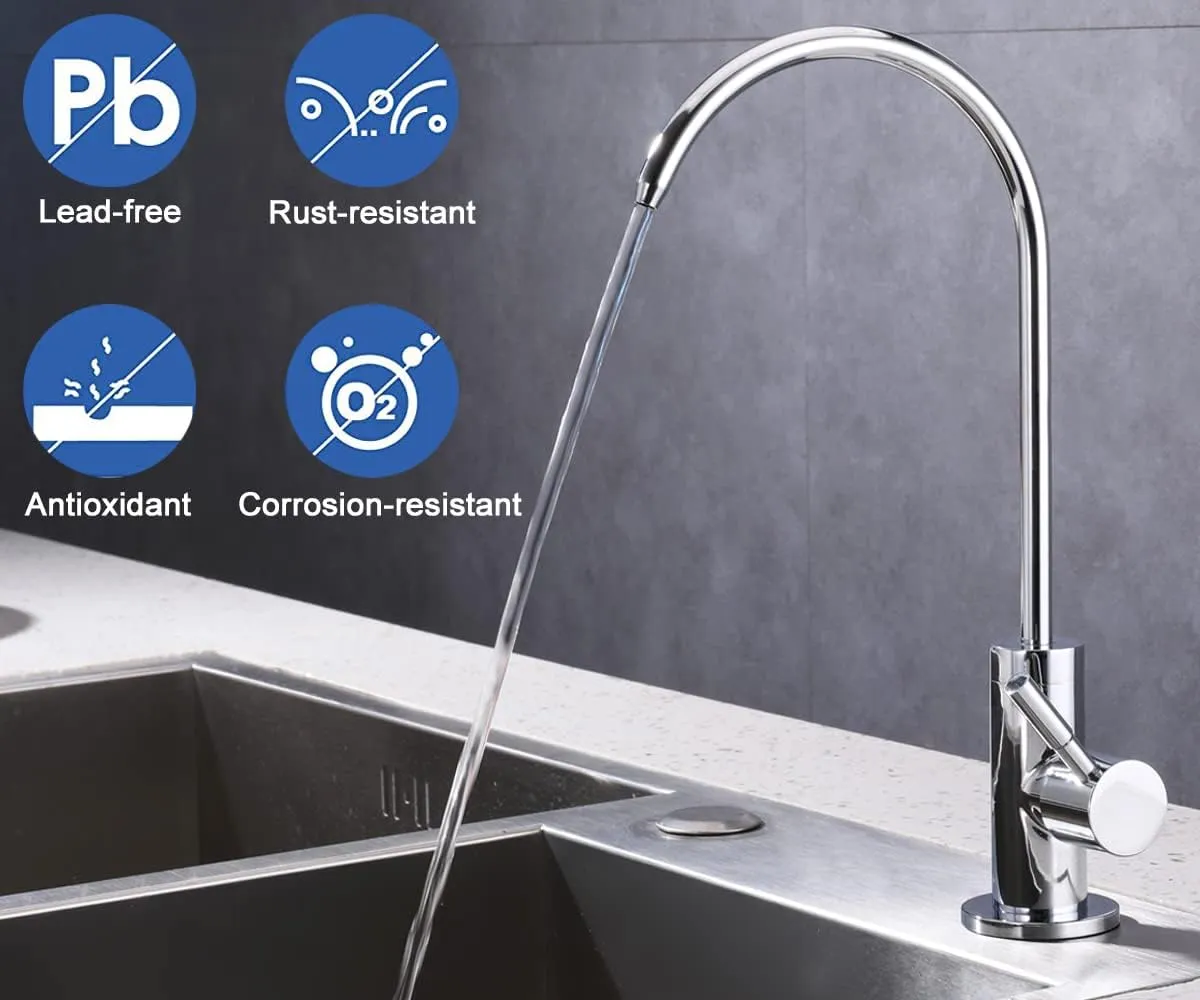 ESOW Kitchen Water Filter Faucet, 100% Lead-Free Drinking Water Faucet Fits Most Reverse Osmosis Units or Water Filtration System in Non-Air Gap, Stainless Steel 304 Body Polished Chrome Finish
