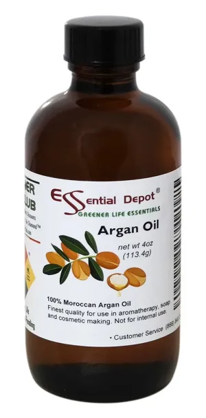 Essential Depot Argan Oil - 4 oz - 100% Pure - Used for Skin and Hair Care - GC/MS Tested - Skin Safe - Supplied in 4 oz. Amber Glass Bottle with Black Phenolic Cone