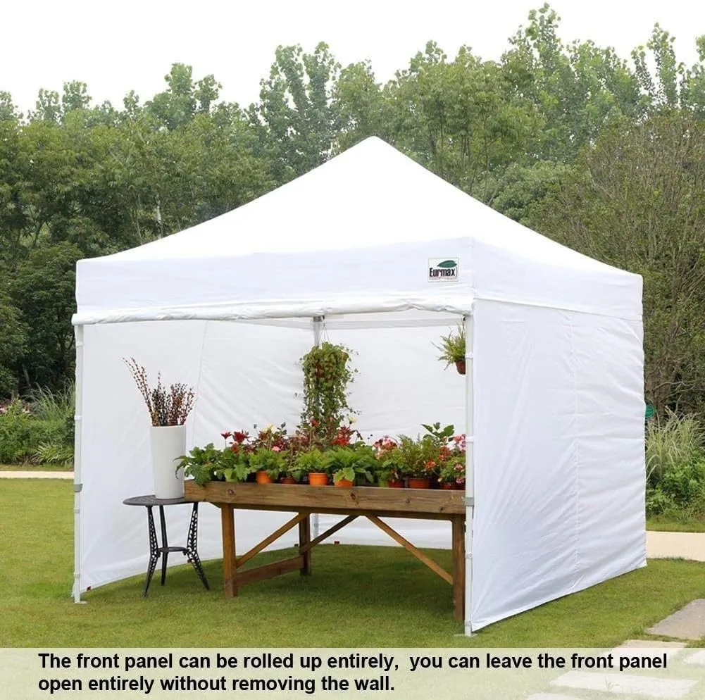 Eurmax USA 10'x10' Pop-up Canopy Tent Commercial Instant Canopies with 4 Removable Zipper End Side Walls and Roller Bag, Bonus 4 SandBags(Gray)