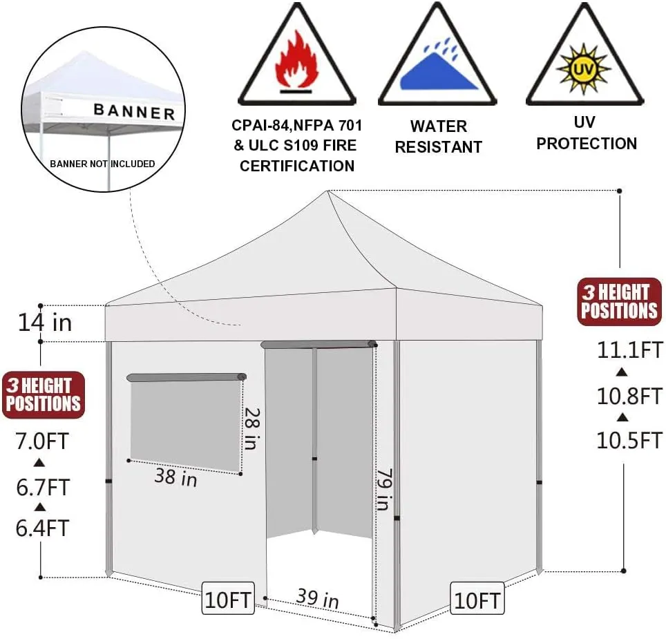 Eurmax USA 10'x10' Pop-up Canopy Tent Commercial Instant Canopies with 4 Removable Zipper End Side Walls and Roller Bag, Bonus 4 SandBags(Gray)