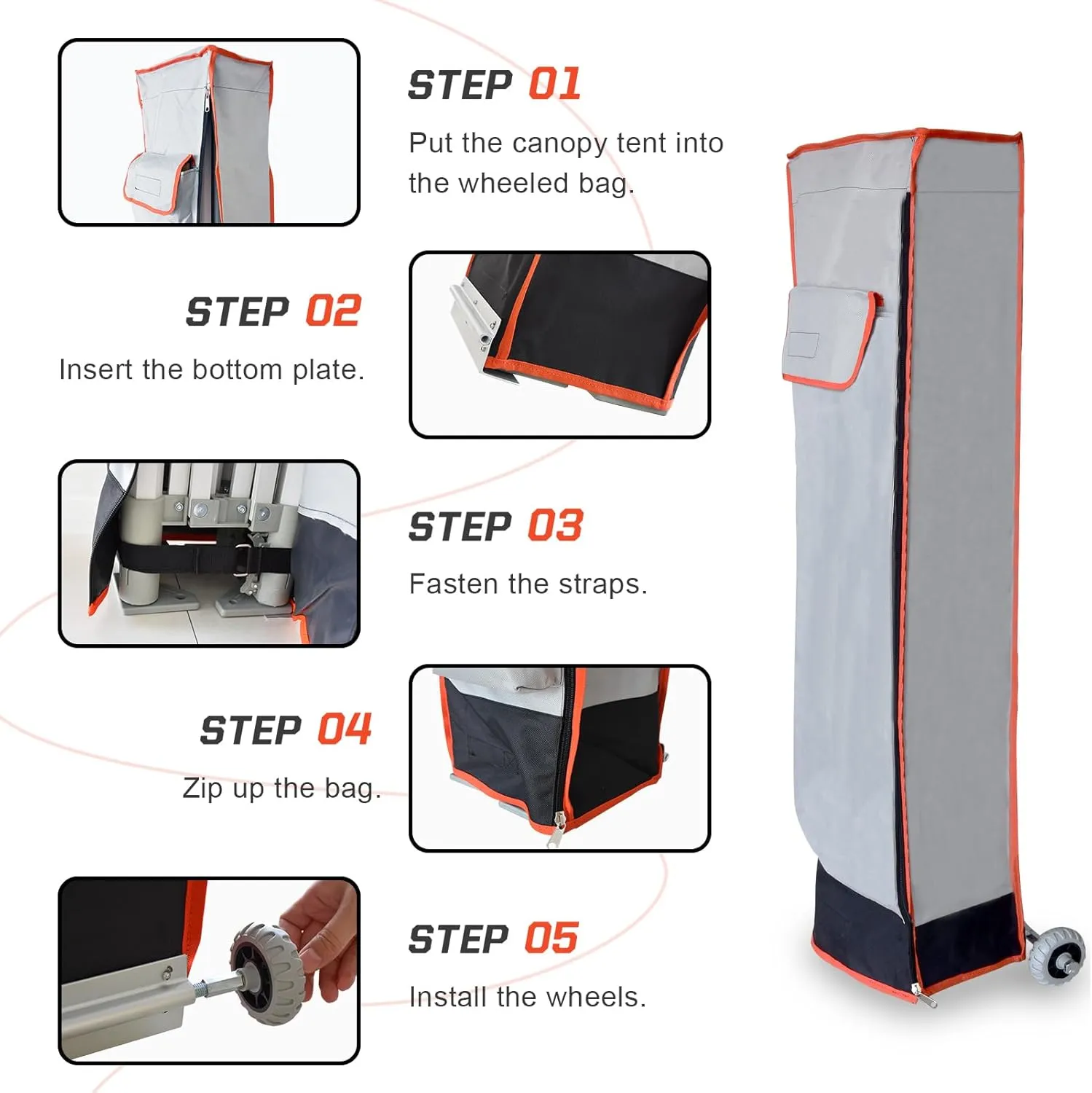 Eurmax USA Heavy Duty Wheeled Roller Bag Pop up Canopy Tent Universal Rolling Storage Bag for 10x15 Canopy Instant Tent (Grey)