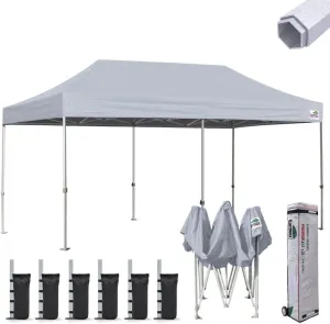 Eurmax USA Premium 10'x20' Pop-up Canopy Tent Commercial Instant Canopies Shelter with Heavy Duty Wheeled Carry Bag Bonus 4 Sand Bags(Grey)