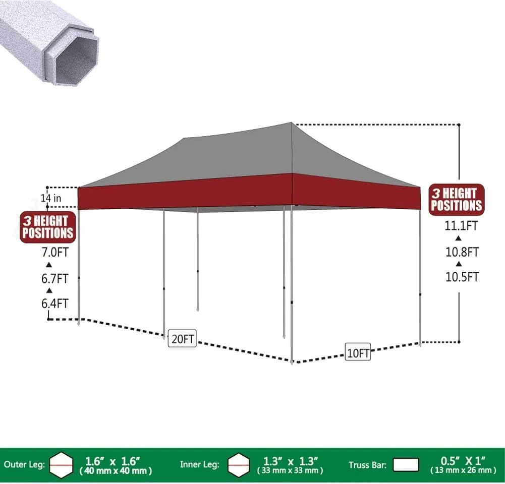 Eurmax USA Premium 10'x20' Pop-up Canopy Tent Commercial Instant Canopies Shelter with Heavy Duty Wheeled Carry Bag Bonus 4 Sand Bags(Grey)