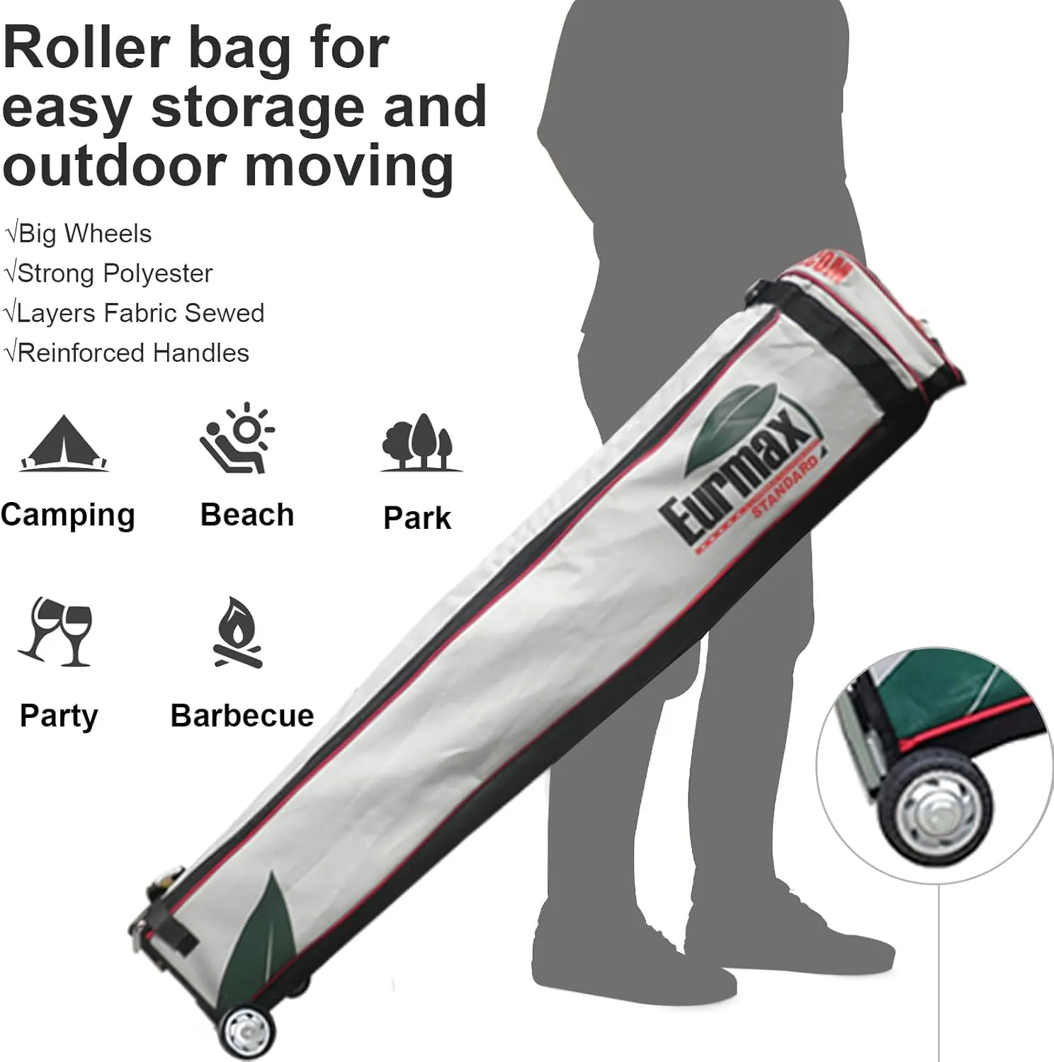 Eurmax USA Standard 10x10ft Patio Pop Up Canopy Tent for Outdoor Events Commercial Instant Canopies with Heavy Duty Roller Bag,Bonus 4 Canopy Sand Bags (Grey)