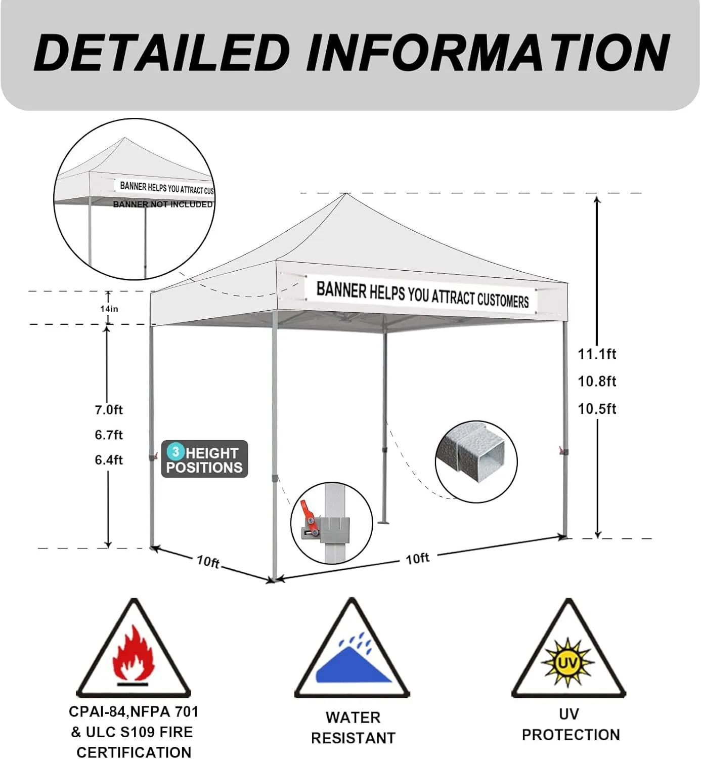 Eurmax USA Standard 10x10ft Patio Pop Up Canopy Tent for Outdoor Events Commercial Instant Canopies with Heavy Duty Roller Bag,Bonus 4 Canopy Sand Bags (Grey)