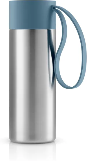 EVA SOLO | To Go Cup 0.35 L Dusty Blue | Double-Walled Thermo Cup with Vacuum Insulation | Stylish Danish Design with Practical Easy Grab Strap & Click Lid | Dusty Blue