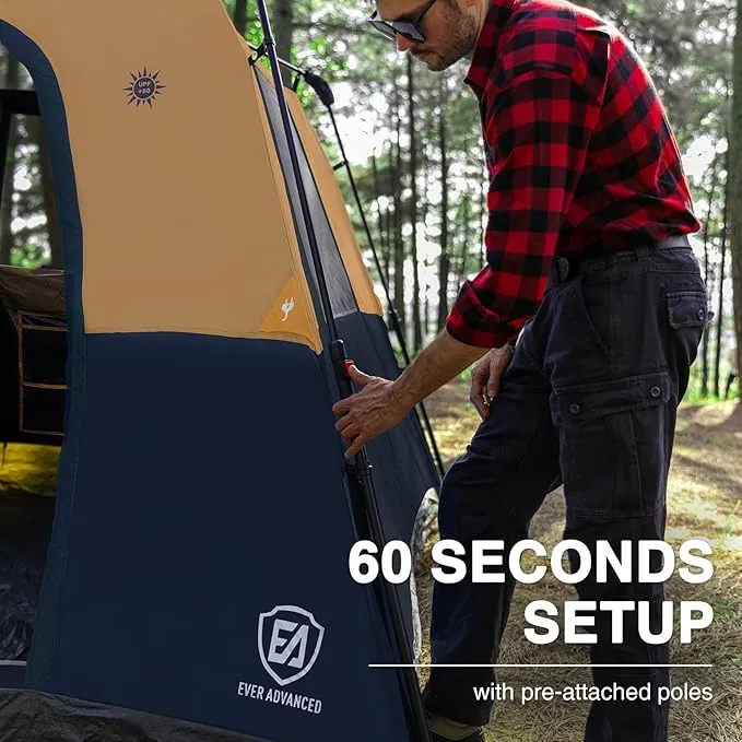 EVER ADVANCED 6 Person Blackout Camping Tent Instant Cabin Tents for Family with Rainfly, 60s Easy Setup, Water-Resistant