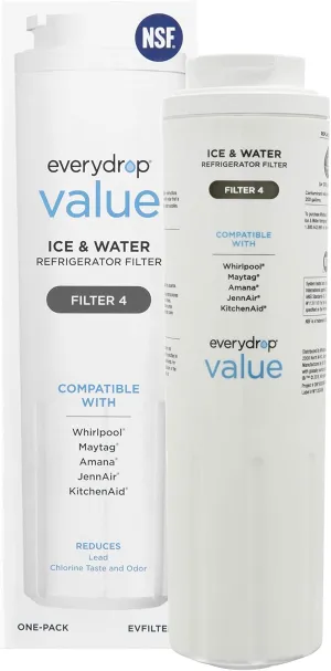 Everydrop Value by Whirlpool Ice and Water Refrigerator Filter 4, EVFILTER4, Single-Pack