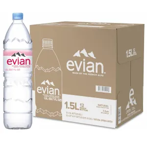 Evian Natural Spring Water, 1.5 L bottle (Pack of 12)