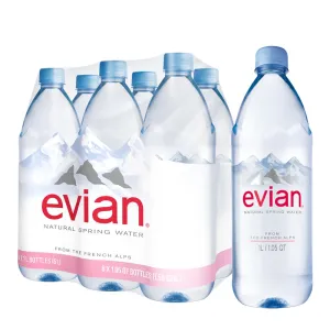 evian Natural Spring Water , Naturally Filtered Spring Water in Large Bottles 33.81 Fl Oz (Pack of 6)