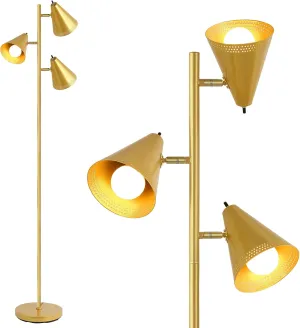 Farmhouse Floor Lamp,Gold Standing Tall Pole Lamp, 3pcs 9W LED Tree Floor Lamp,3-Color Temperature, Adjustable Metal Lampshades,3 Independent Switch,Industrial Floor Lamp for Living Room,Bedroom,Home