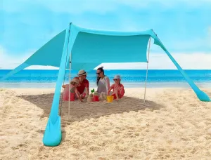 FBSPORT Beach Tent Sun Shelter, Portable Beach Shade Canopy UPF50  with Sandbags for Outdoor Family Camping, Fishing, Backyard Fun, Picnic, 7 x 7ft