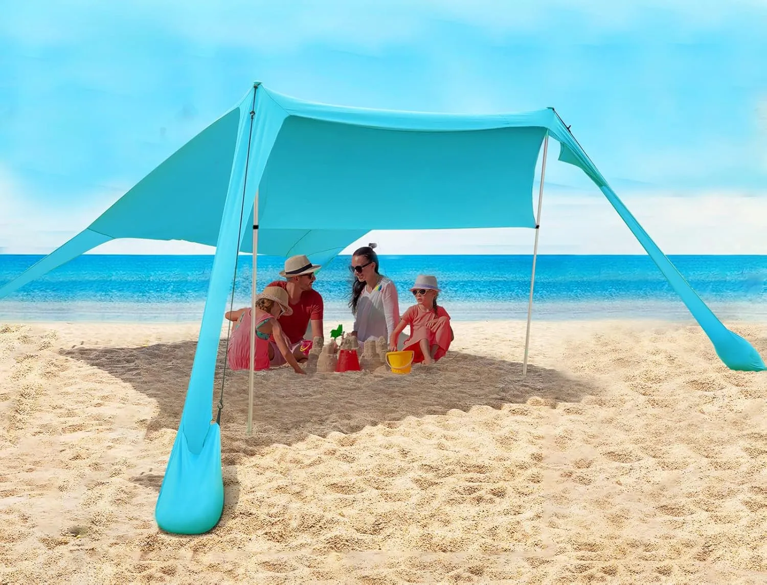 FBSPORT Beach Tent Sun Shelter, Portable Beach Shade Canopy UPF50  with Sandbags for Outdoor Family Camping, Fishing, Backyard Fun, Picnic, 7 x 7ft