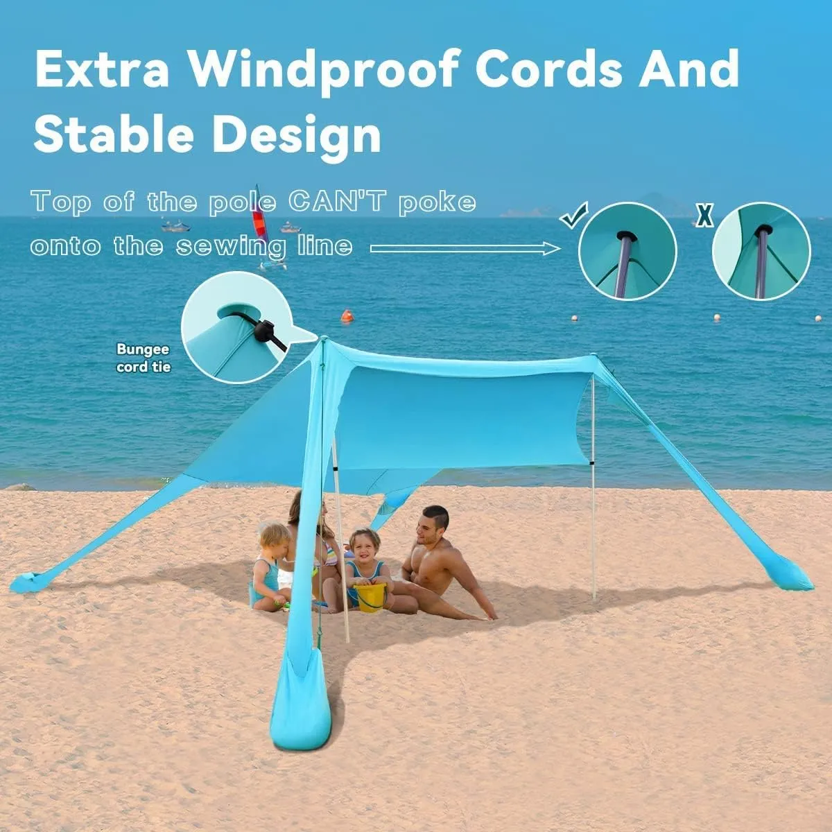 FBSPORT Beach Tent Sun Shelter, Portable Beach Shade Canopy UPF50  with Sandbags for Outdoor Family Camping, Fishing, Backyard Fun, Picnic, 7 x 7ft