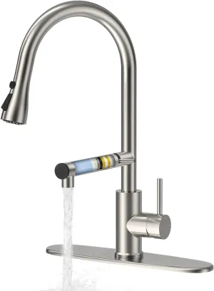 FEELSO Kitchen Faucets, Upgraded Filter Water Kitchen Faucet with Pull Down Sprayer, Brushed Nickel Stainless Steel High Arc 1 Or 3 Hole Kitchen Sink Faucet for Remove Chorine, Harmful Substances