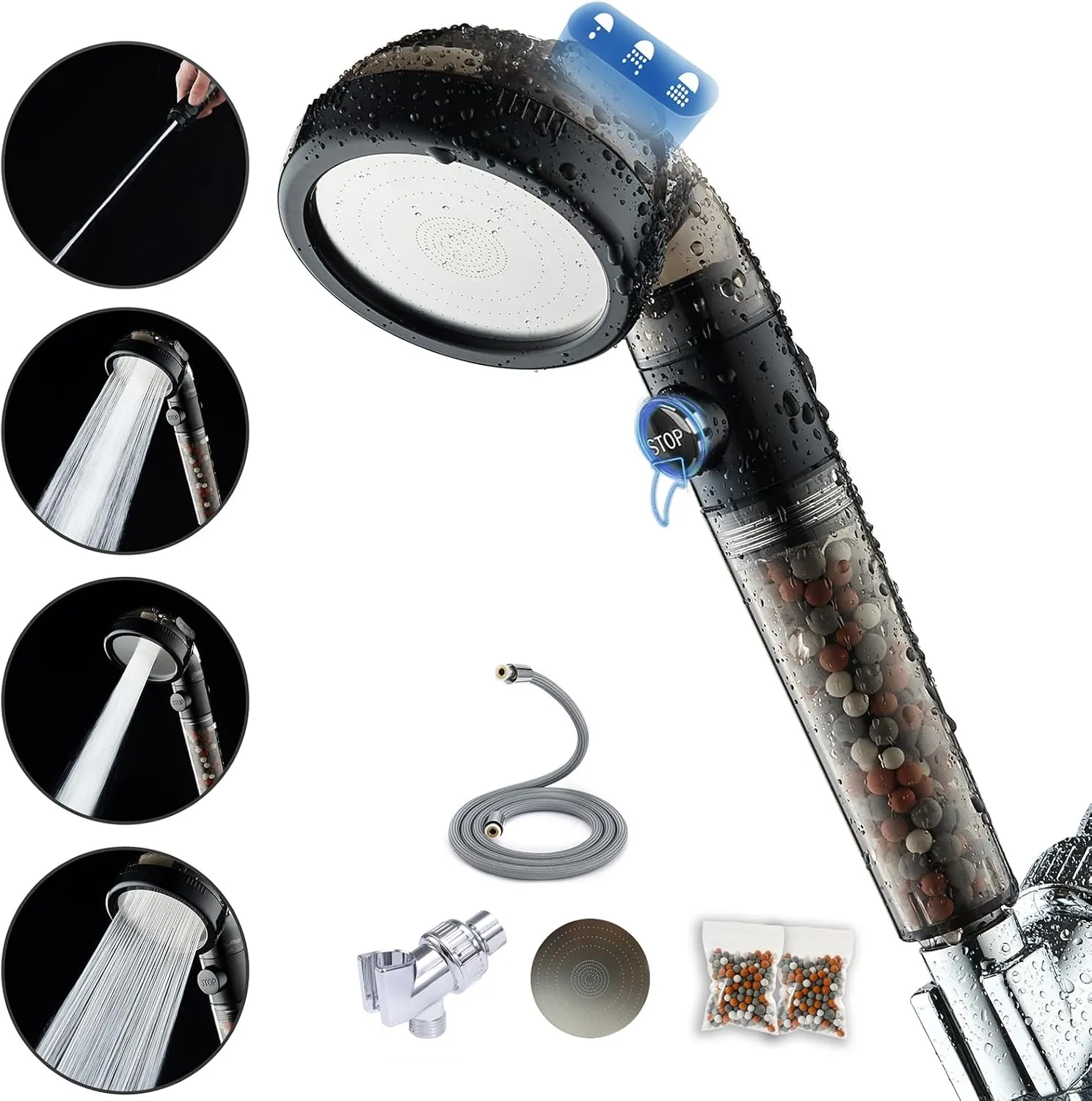 Filtered Shower Head with Handheld - High Pressure Mineral ShowerHead with Filters for Hard Water - Reduces Dry Itchy Skin, Easy Instal, 4 Modes, Water Saving, Durable, Detachable anti blocking