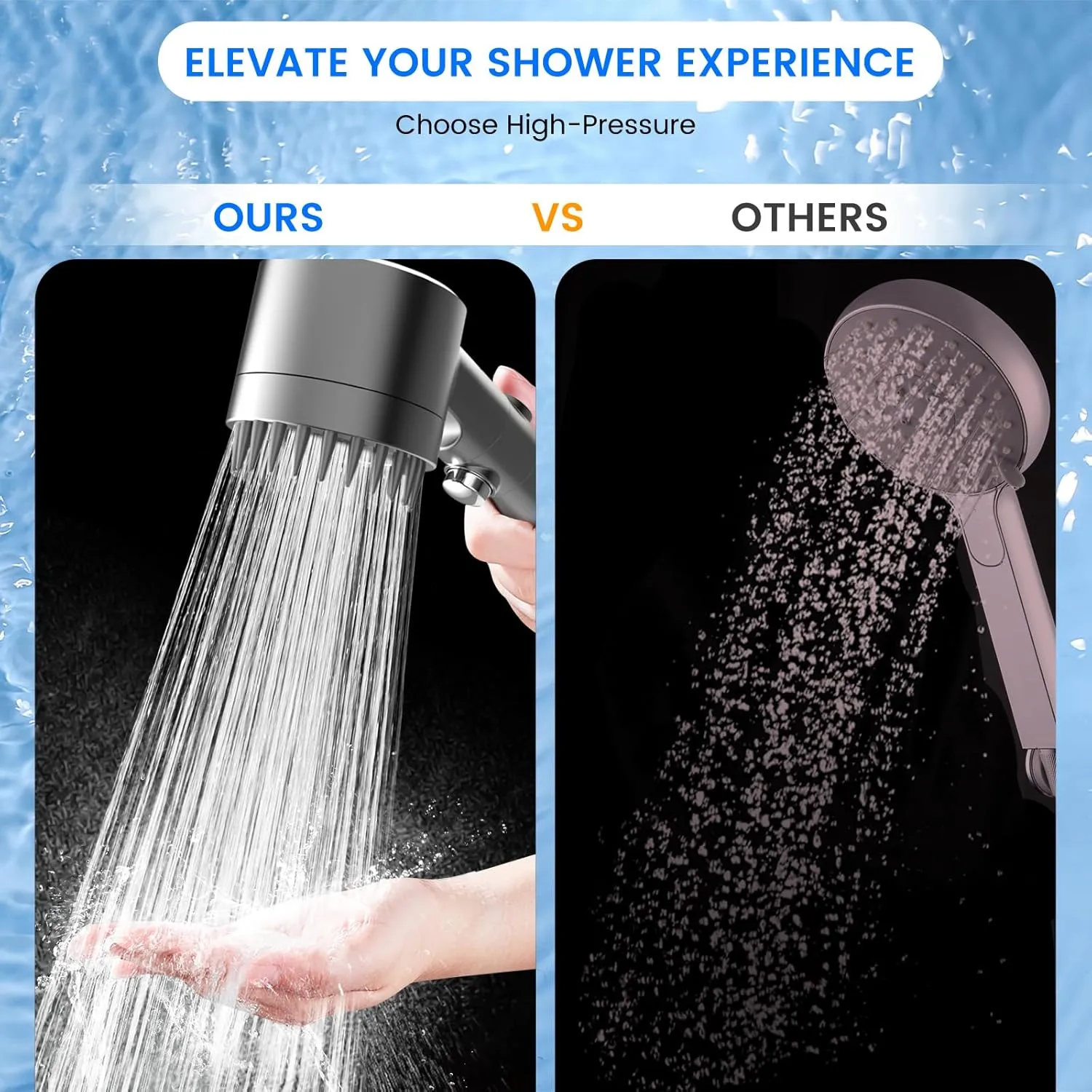 Filtered Shower Head with Handheld, High Pressure Water Flow and Multiple Spray Modes Shower Head with Filter, Power Wash for Hard Water, Showerhead with ON/OFF Switch for Pets Bath (Light Gray)