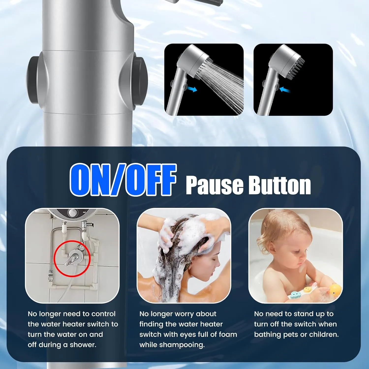 Filtered Shower Head with Handheld, High Pressure Water Flow and Multiple Spray Modes Shower Head with Filter, Power Wash for Hard Water, Showerhead with ON/OFF Switch for Pets Bath (Silver)