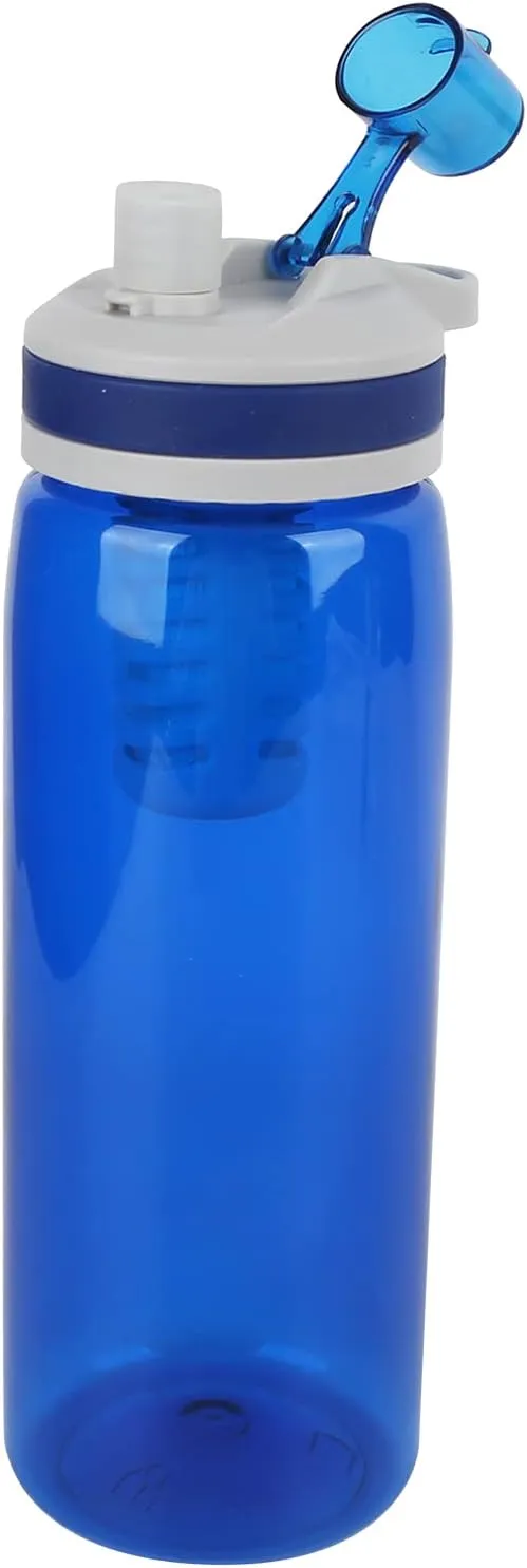 Filtered Water Bottle, 770ml ABS Filter Water Bottle Water Filter Bottle with Lid for Camping Hiking (Blue)