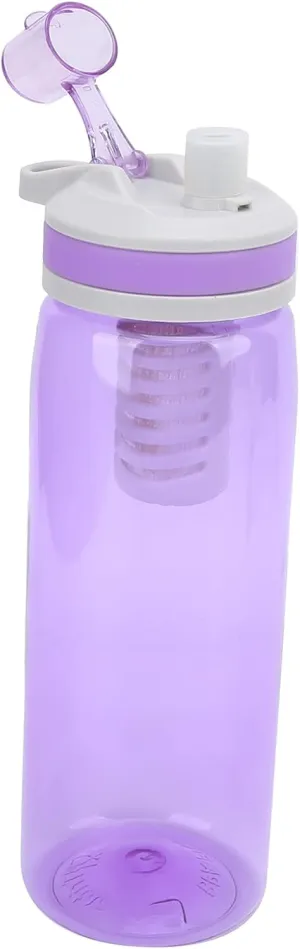 Filtered Water Bottle, 770ml ABS Filter Water Bottle Water Filter Bottle with Lid for Camping Hiking (Purple)