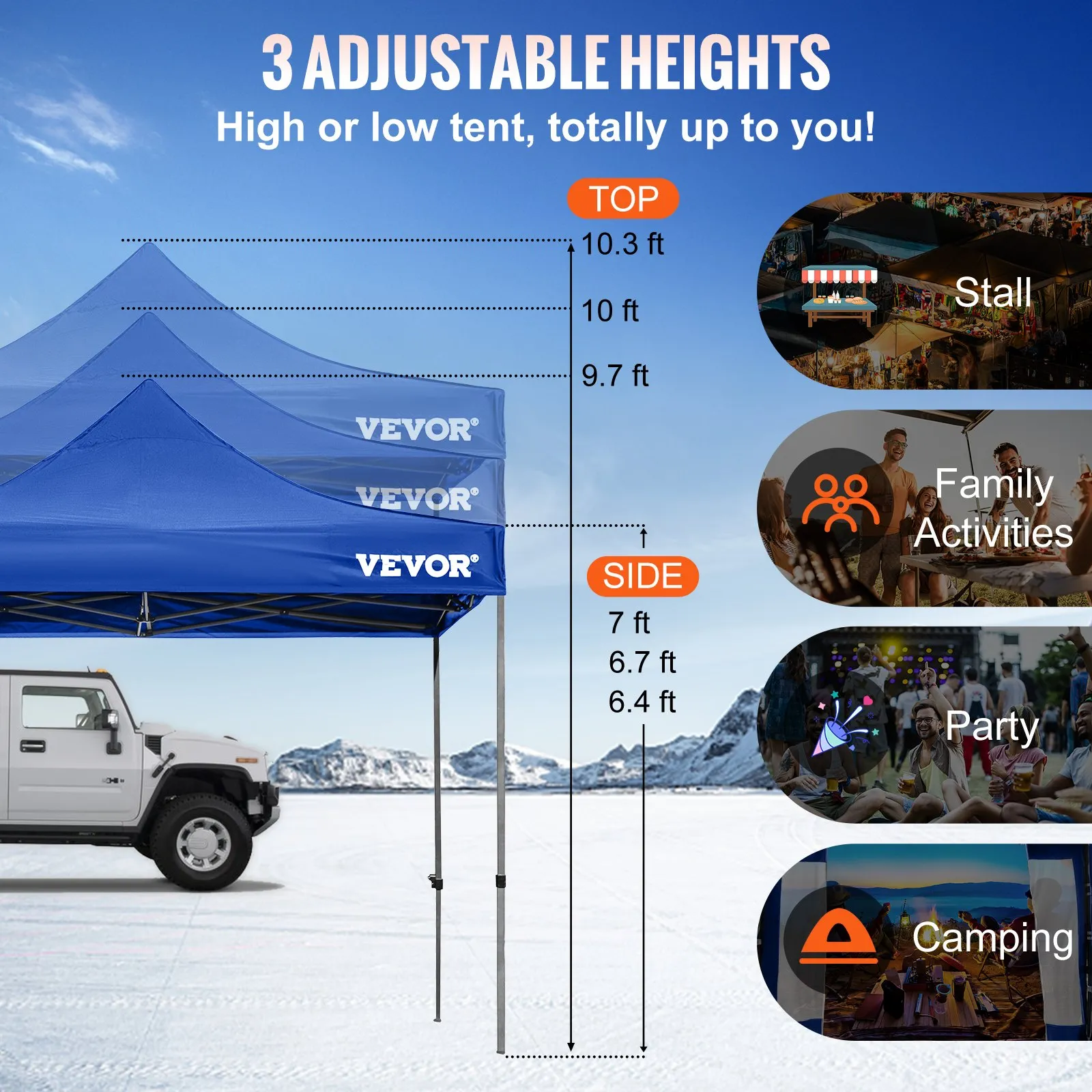 (FINAL PRICES ARE LOWER ON OUR SITE!) VEVOR Pop Up Canopy Tent, 10 x 10 FT, Outdoor Patio Gazebo Tent with Removable Sidewalls and Wheeled Bag, UV Resistant Waterproof Instant Gazebo Shelter for Party, Garden, Backyard, Blue