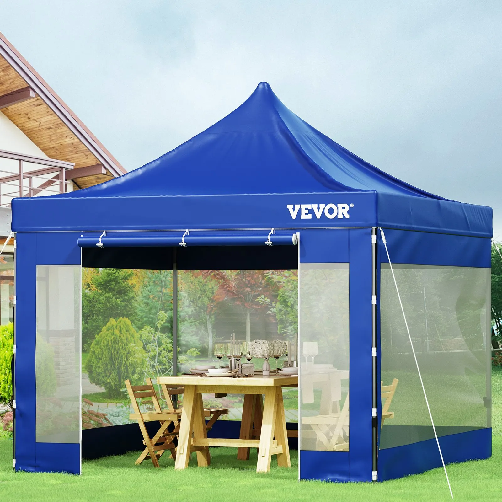 (FINAL PRICES ARE LOWER ON OUR SITE!) VEVOR Pop Up Canopy Tent, 10 x 10 FT, Outdoor Patio Gazebo Tent with Removable Sidewalls and Wheeled Bag, UV Resistant Waterproof Instant Gazebo Shelter for Party, Garden, Backyard, Blue