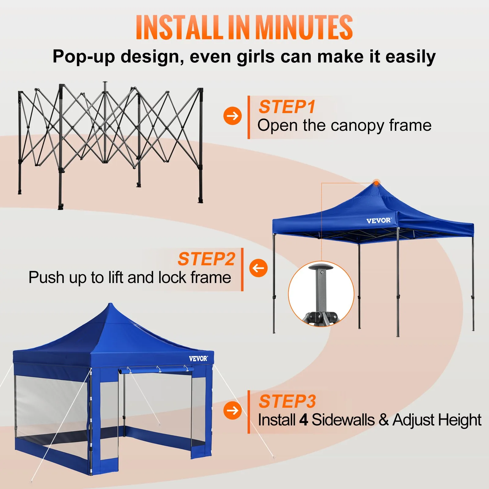 (FINAL PRICES ARE LOWER ON OUR SITE!) VEVOR Pop Up Canopy Tent, 10 x 10 FT, Outdoor Patio Gazebo Tent with Removable Sidewalls and Wheeled Bag, UV Resistant Waterproof Instant Gazebo Shelter for Party, Garden, Backyard, Blue