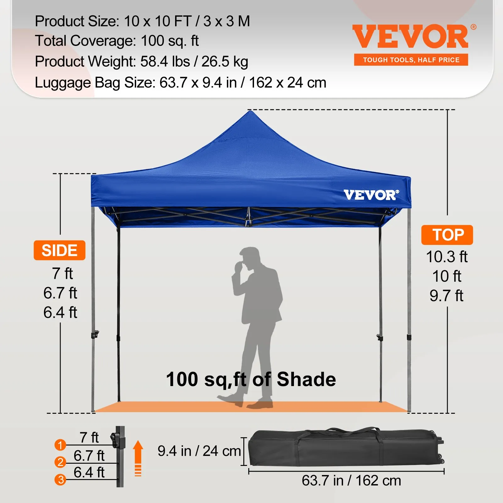 (FINAL PRICES ARE LOWER ON OUR SITE!) VEVOR Pop Up Canopy Tent, 10 x 10 FT, Outdoor Patio Gazebo Tent with Removable Sidewalls and Wheeled Bag, UV Resistant Waterproof Instant Gazebo Shelter for Party, Garden, Backyard, Blue