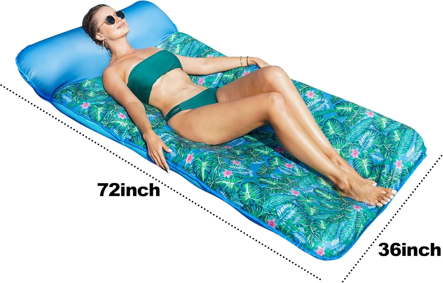 FindUWill Oversized Pool Float Lounge, 72" X 37" Extra Large Fabric-Covered Pool Floats for Adults, Inflatable Contour Lounger with Headrest Ultra-Comfort Cooling Pool Raft (XL, Monstera)