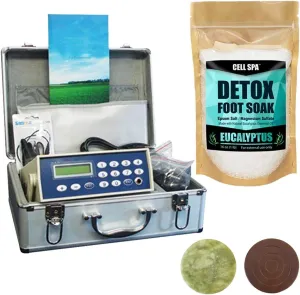 Fir Belt Chi Detox Machine Foot Bath Aqua Spa Cleanse with Foot Soak Bath16 Ounce Eucalyptus Scented Epsom Salt with 2" Round Jade & 2" Round Ceramic Stone Semi-Conductors of Negative Ions