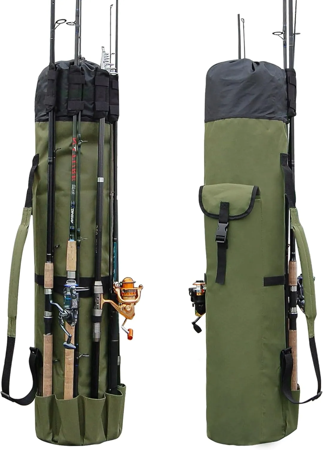 Fishing Rod Bag,Green/Black Fishing Pole Bag Rod Holder Reel Organizer Bag Canvas Fishing Travel Case Waterproof Fishing Pole Case Fishing Gift for Men (Green)
