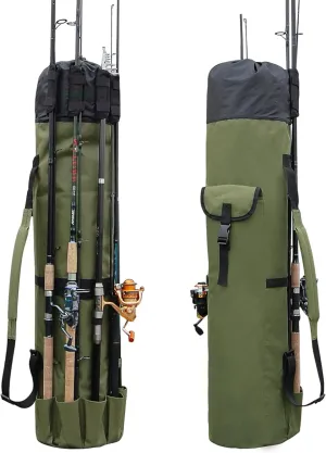 Fishing Rod Bag,Green/Black Fishing Pole Bag Rod Holder Reel Organizer Bag Canvas Fishing Travel Case Waterproof Fishing Pole Case Fishing Gift for Men (Green)
